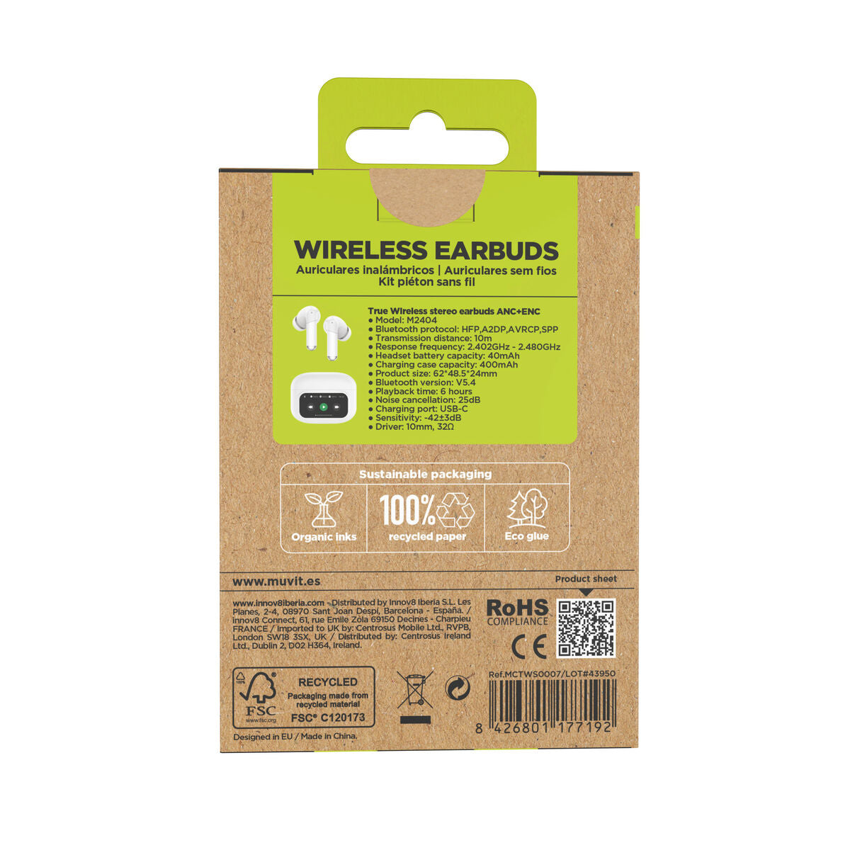 Muvit Wireless Earbuds with Charging Case – White